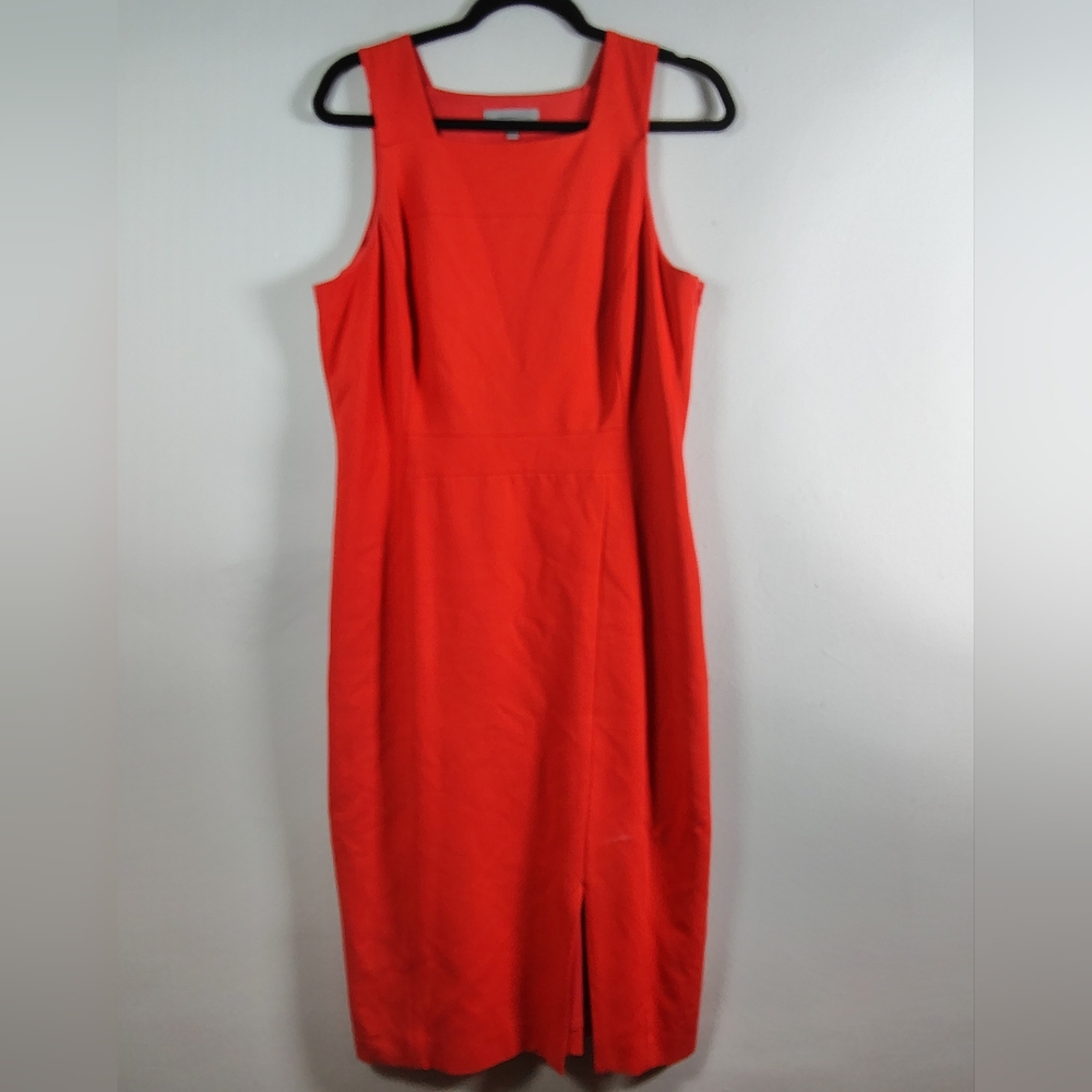 Classiques Entier Bold Coral Red Midi Dress with Front Thigh Slit Size 14